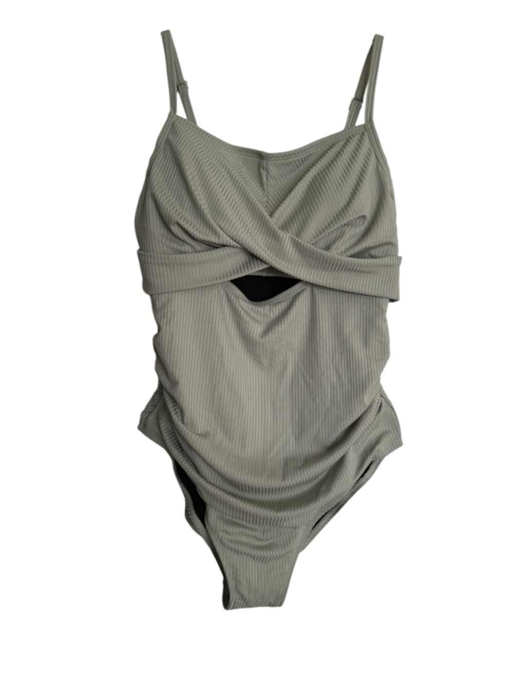 NWT Women’s Dokotoo Ribbed Twist-Front Olive One-Piece Swimsuit Size Large - Picture 2 of 10